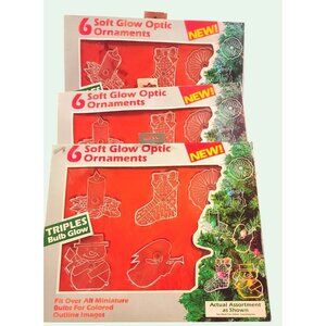 3 Sets of 6 Soft Glow Optic Christmas Ornaments Triple Bulb Glow Vintage